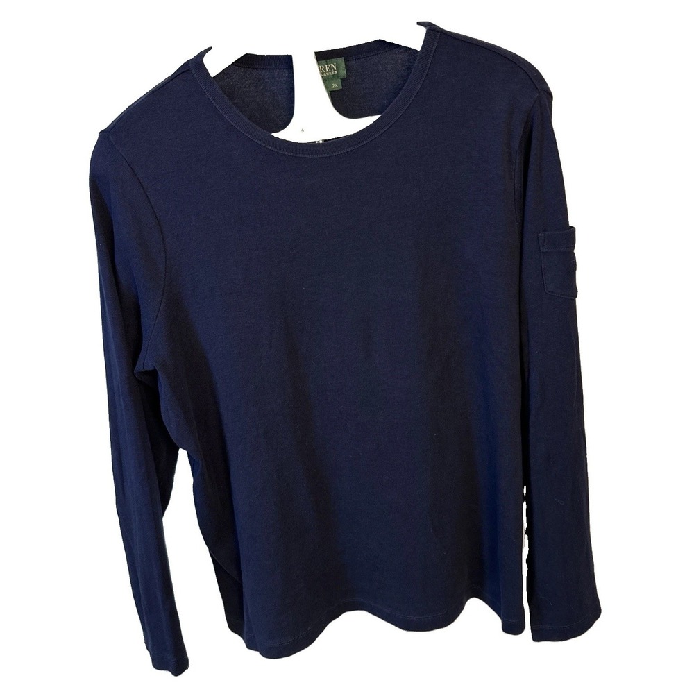 Lauren Ralph Lauren Women's Sz 2X Dark Blue Long Sleeve Crew Neck Cotton